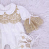 4pcs Luxury Baby Girl Ruffle Romper Blanket Set - White/Gold