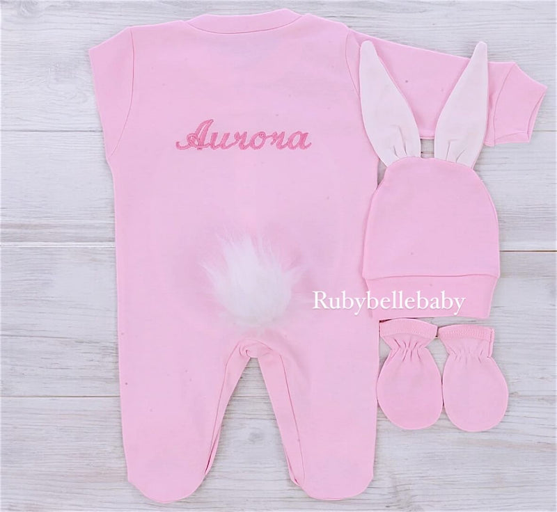 3pcs Bunny Baby Romper Set - Pink