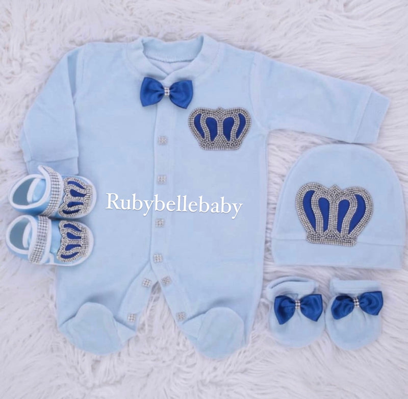 4pcs Infant Boy Outfit - Blue/Silver