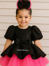 Ella Puff Sleeve Peplum Tulle Sequin Party Girls Dress – Black & Pink