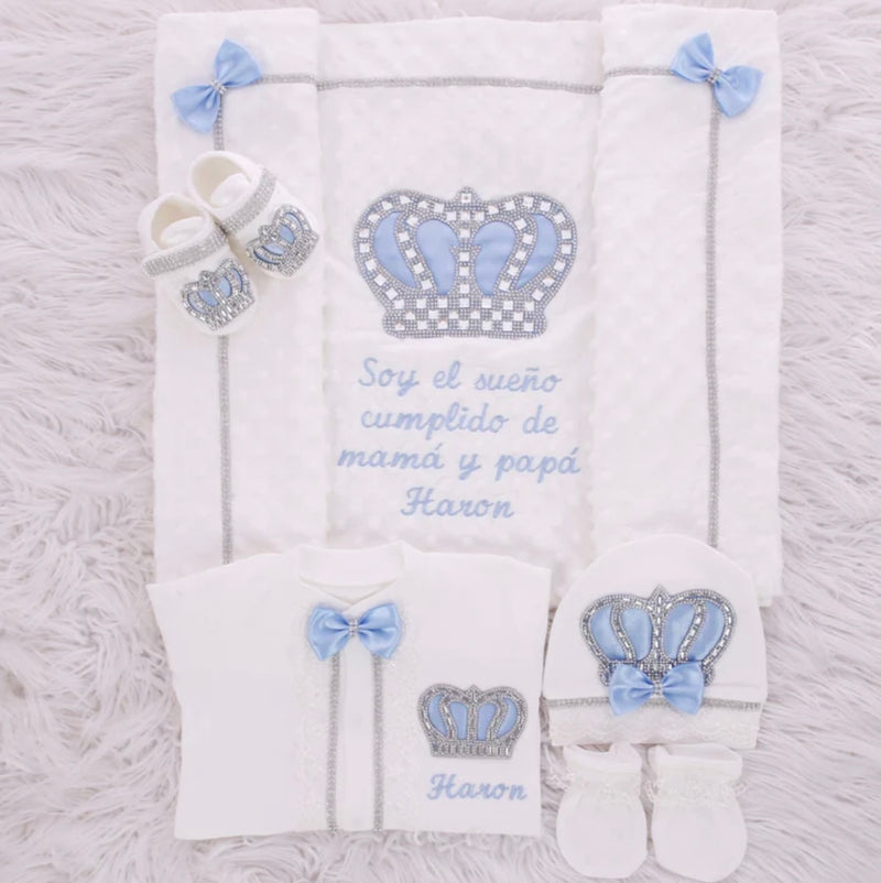 5pcs HRH Crown Royal Baby Boy Outfit - Light Blue/Silver or Gold