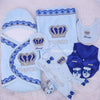 8pcs HRH Crown Baby Boy Swaddle and Blanket Set - Blue