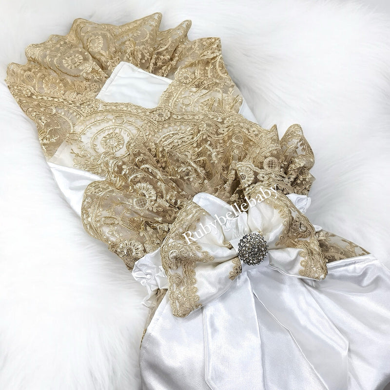 Silk Satin Lace Baby Swaddle - White/Gold