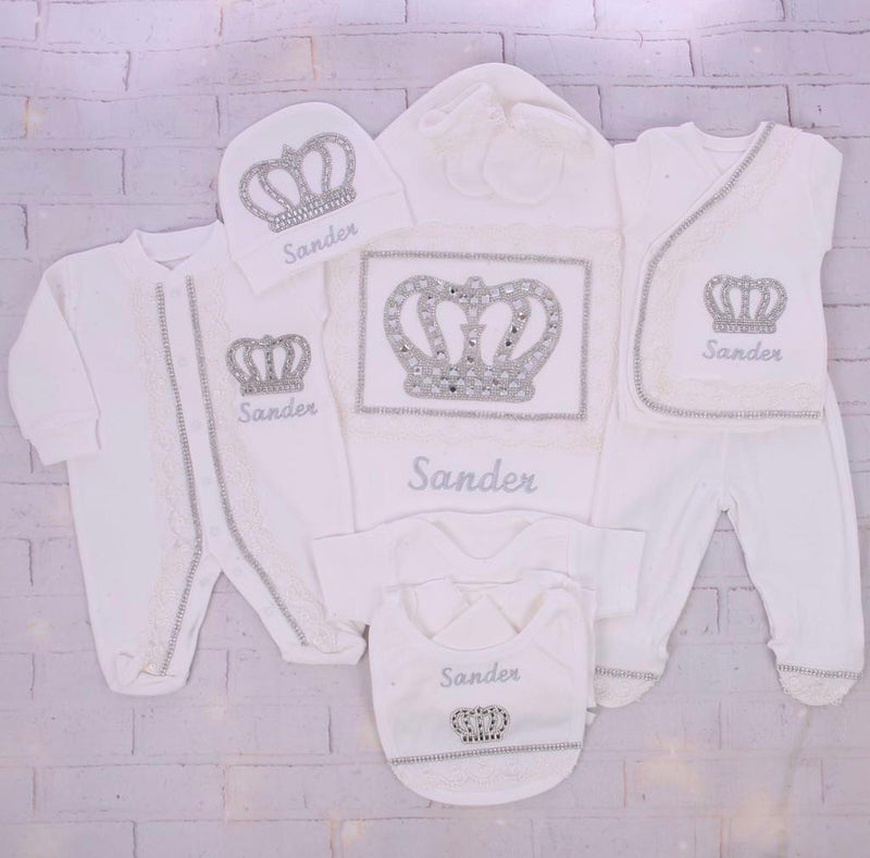 10pcs Bling Baby HRH Crown Set - White