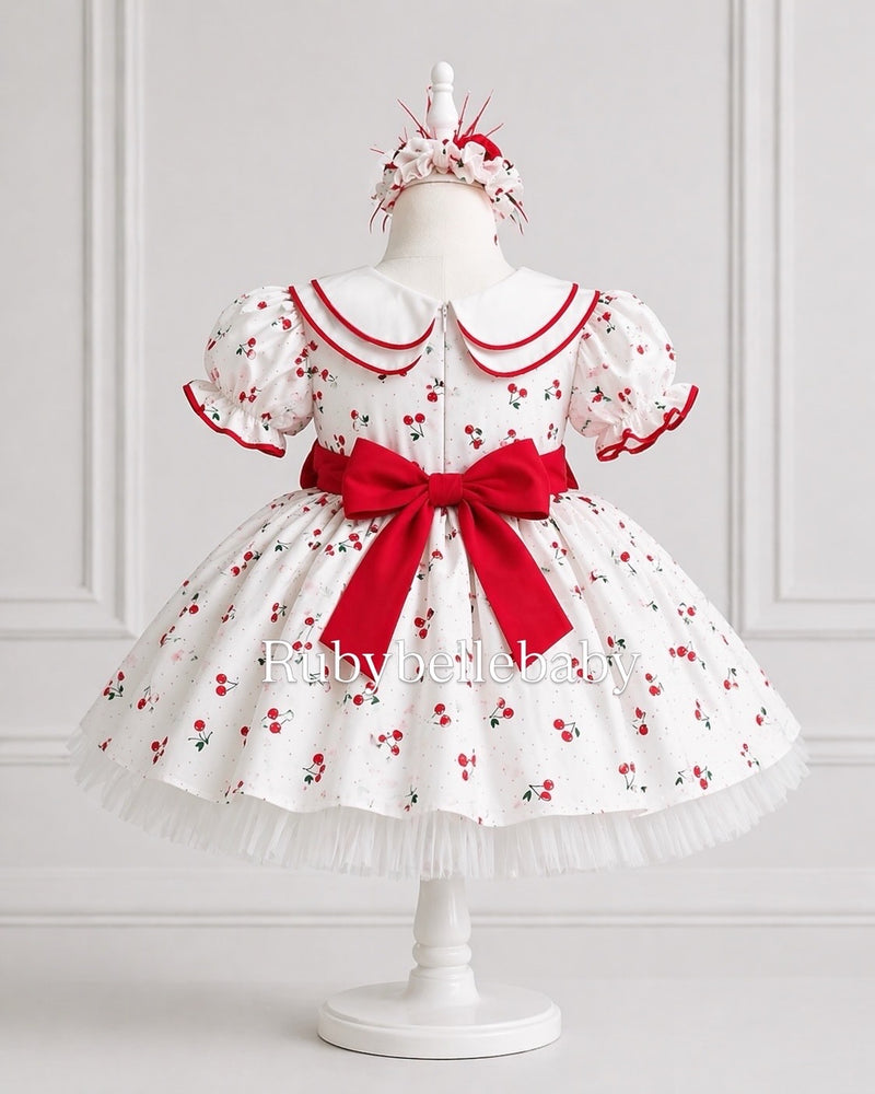 first birthday party dress Cherry Print Baby Dress, First Birthday Toddler Party Outfit, Summer Boutique Princess Style 6-9M
