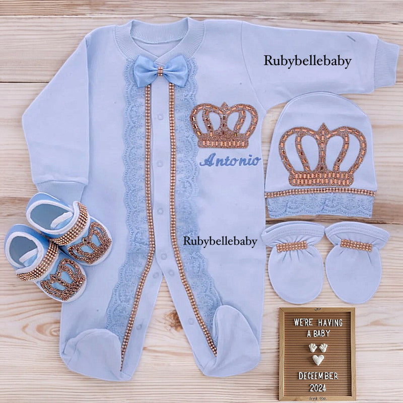 4pcs HRH crown Newborn Coming Home Outfit Set