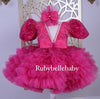 Veliah Beaded Sequin Dress with Train - Fuchsia Pink