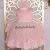 Blush Pink Lace & Tulle Baby Girl Dress with Statement Bow – Special Occasion, Birthday, Christening, or Flower Girl Outfit