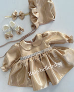 Maya Beaded Waist Baby Girl Dress - Gold