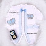 4pcs HRH Crown Baby Boy Coming Home Outfit with Pacifier Set - Blue