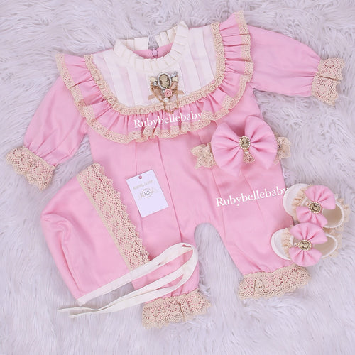 4pcs Eileen Vintage Baby Girl Romper Set - More Colors