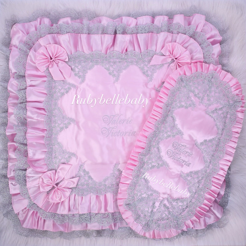 Luxury 6pcs Baby Girl Take Me Home Ruffle Lace Blanket Set - All colors