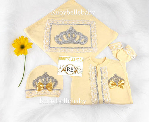 4pcs Princess Crown Blanket Set - Yellow