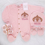 4pcs Princess Crown Velvet Set - Blush/Gold