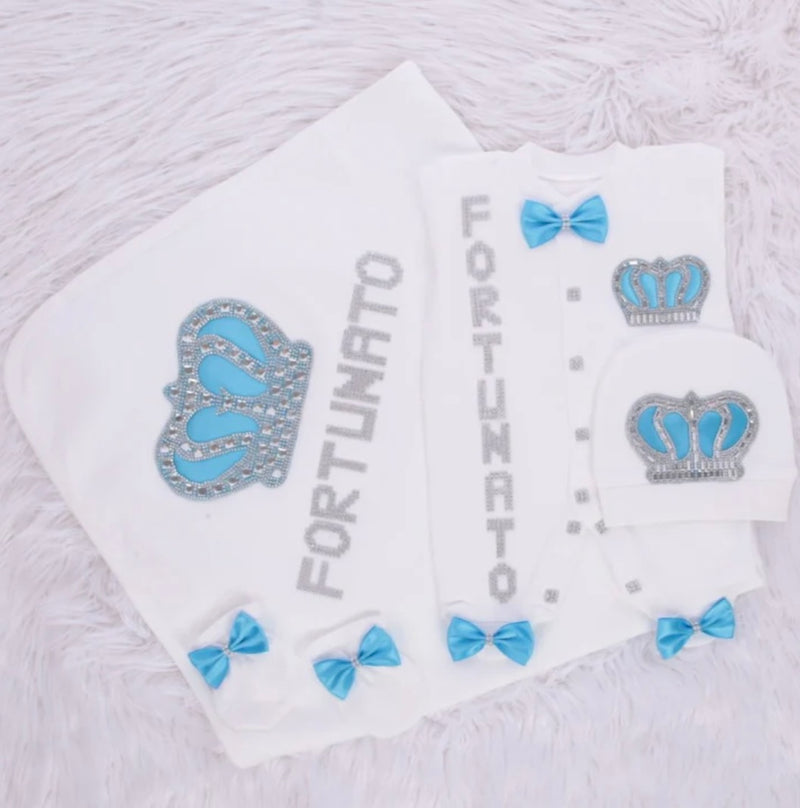 4pcs HRH Crown Royal Baby Boy Blanket Set - Turquoise Blue/Silver or Gold