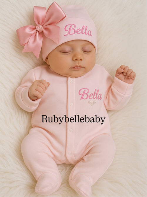 Personalized Pink Newborn Baby Girl Coming Home Outfit