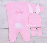 3pcs Bunny Baby Romper Set - Pink