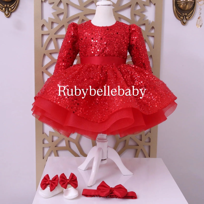 red sequin tutu dress Girl Sequin and Tulle Dress Red