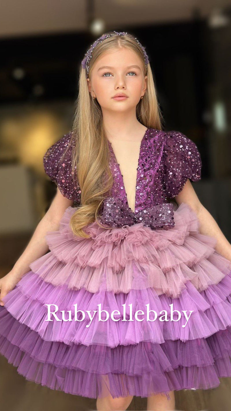 Alina Flower Girls Party Beaded Sequin Dress Set - Plum RUBYBELLEBABY Alina Flower Girls Party Beaded Sequin Dress Set - Plum RUBYBELLEBABY
