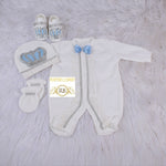 4pcs Infant Boy Bling HRH Crown Romper Set - Blue