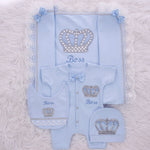 4pcs HRH Crown Royal Baby Boy Outfit - Light Blue/Silver or Gold