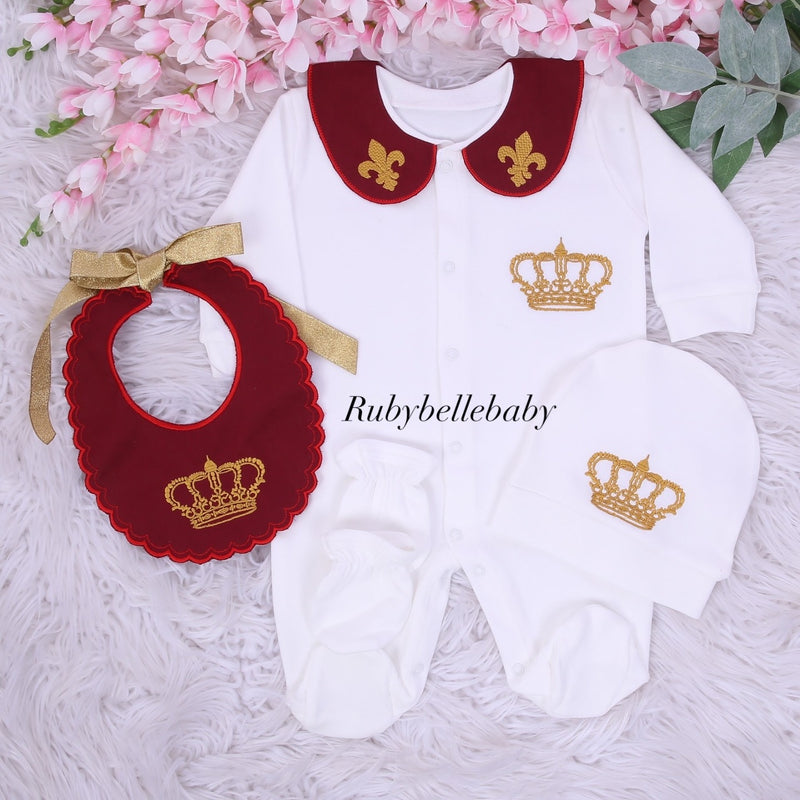 4pcs Fleur de Lis Newborn Baby Take Me Home Crown Outfit