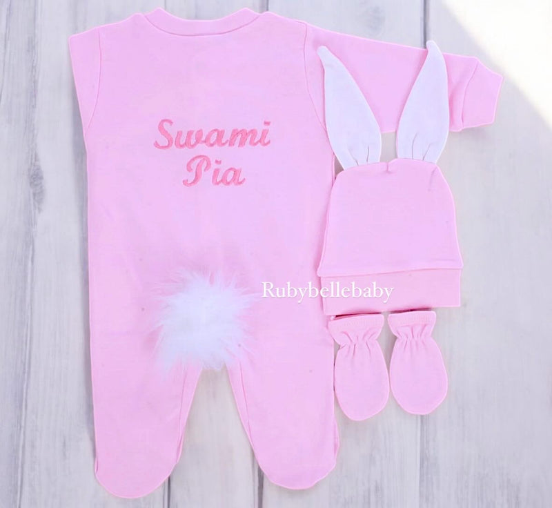 3pcs Bunny Baby Romper Set - Pink