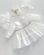 Maya Beaded Waist Baby Girl Dress - White