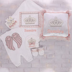 6pcs Jewel Crown Baby Girl Romper Luxury Wings Blanket Set - Blush Pink