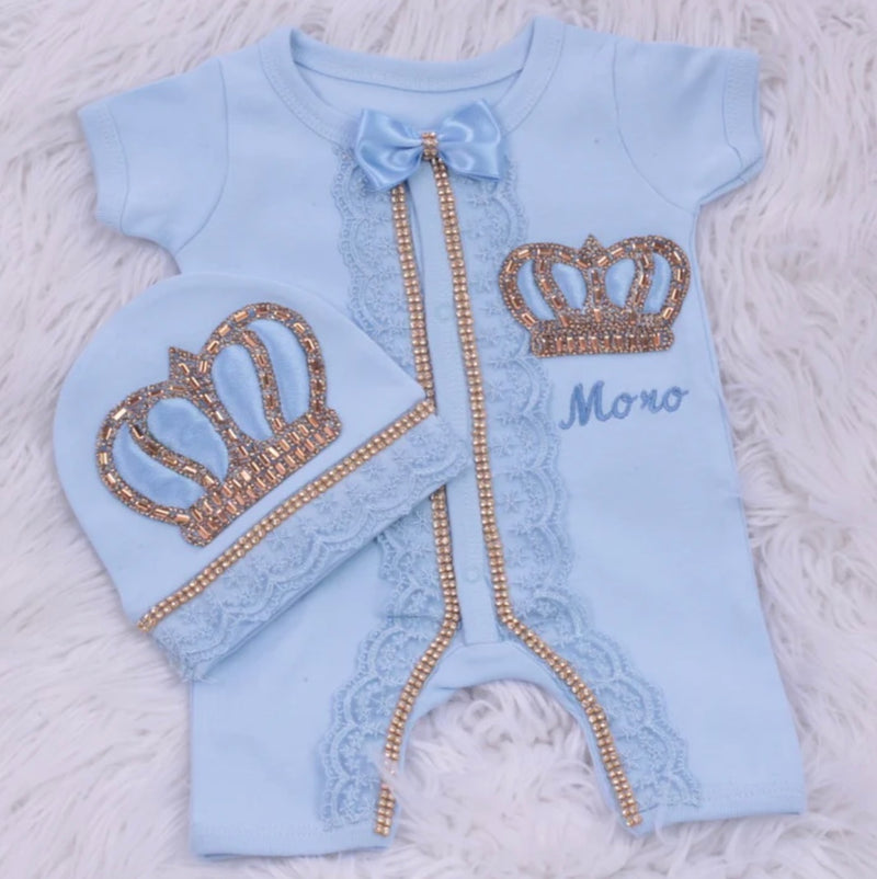 2pcs Kaden Short Sleeve Baby Romper Set - Light Blue