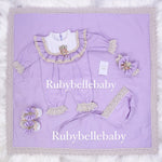 5pcs Eileen Vintage Baby Girl Romper Blanket Set - Lilac