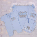 4pcs HRH Crown Royal Baby Boy Outfit - Light Blue/Silver or Gold