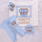 4pcs HRH Crown Baby Outfit Wool Baby Blanket - Light Blue/Silver or Gold