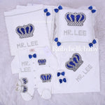 7pcs HRH Crown Bling Baby Boy Set - Royal Blue/Silver