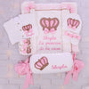 6pcs HRH Crown Bling Baby Girl Luxury Blanket Set - Pink