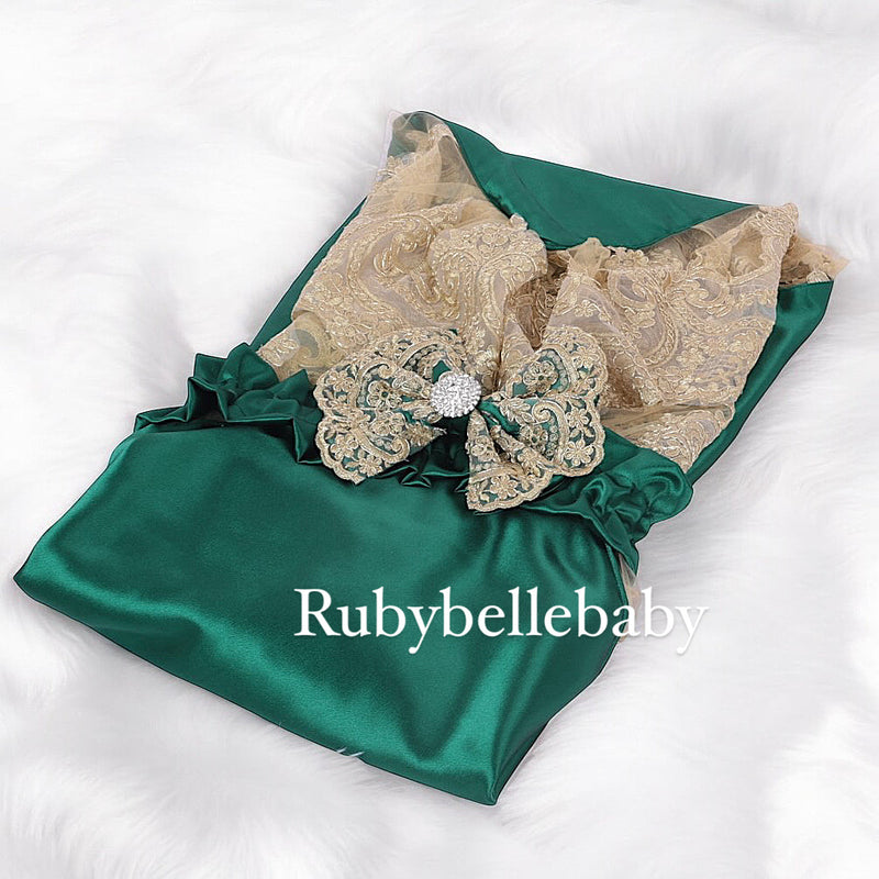 Silk Satin Lace Baby Swaddle - Green RUBYBELLEBABY Silk Satin Lace Baby Swaddle - Green RUBYBELLEBABY