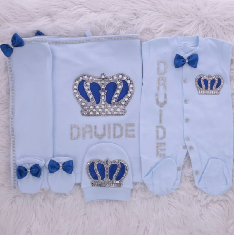 4pcs HRH Crown Baby Outfit -Light Blue/Silver or Gold