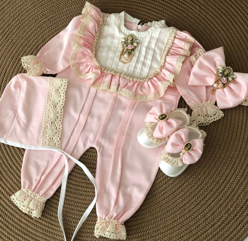 4pcs Eileen Vintage Baby Girl Romper Set - More Colors