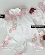 4pcs Floral Roses Baby Girl Set - Blush