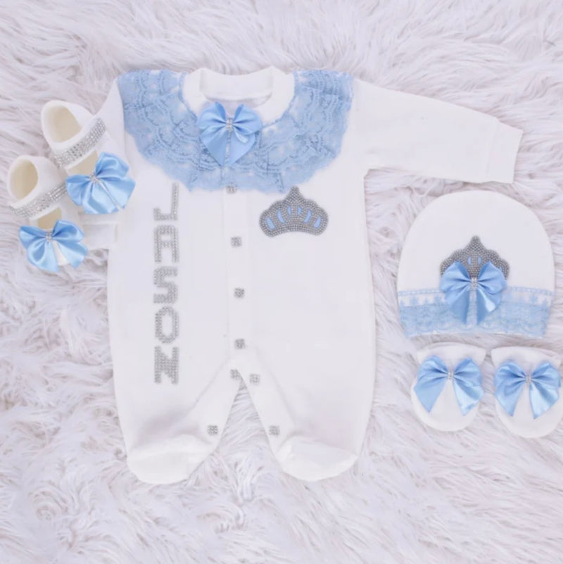 4pcs Princess Crown Baby Outfit - Light Blue/Silver or Gold