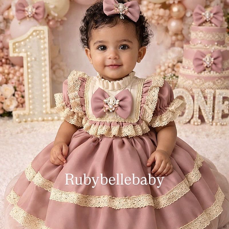pink and gold 1st birthday dress Vintage Lace Baby Goddess Harness