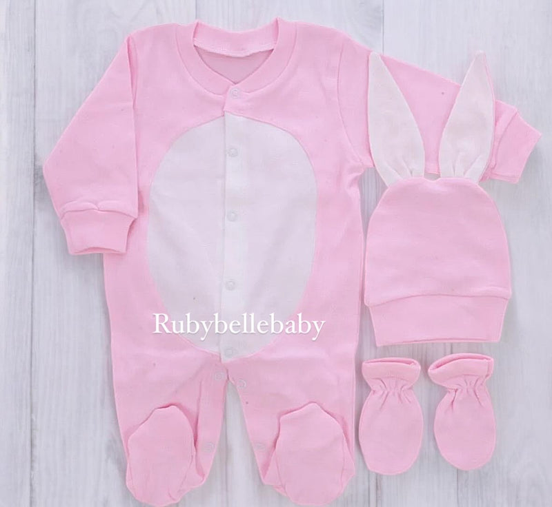 3pcs Bunny Baby Romper Set - Pink