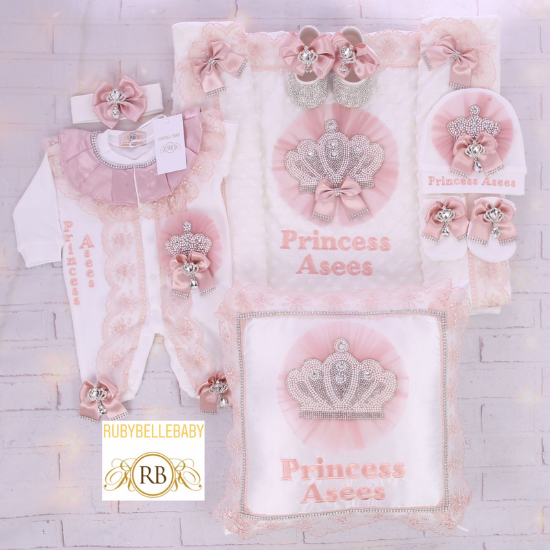 7pcs Jewel Crown Set - White/Blush Pink