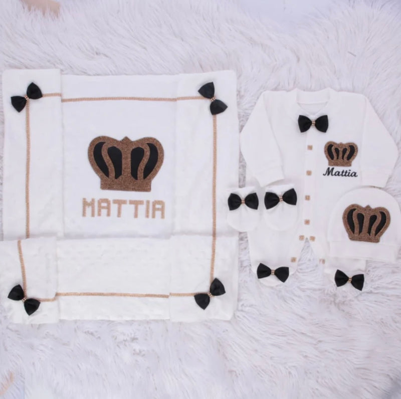 4pcs Royal Crown Baby Outfit - Black/Silver or Gold