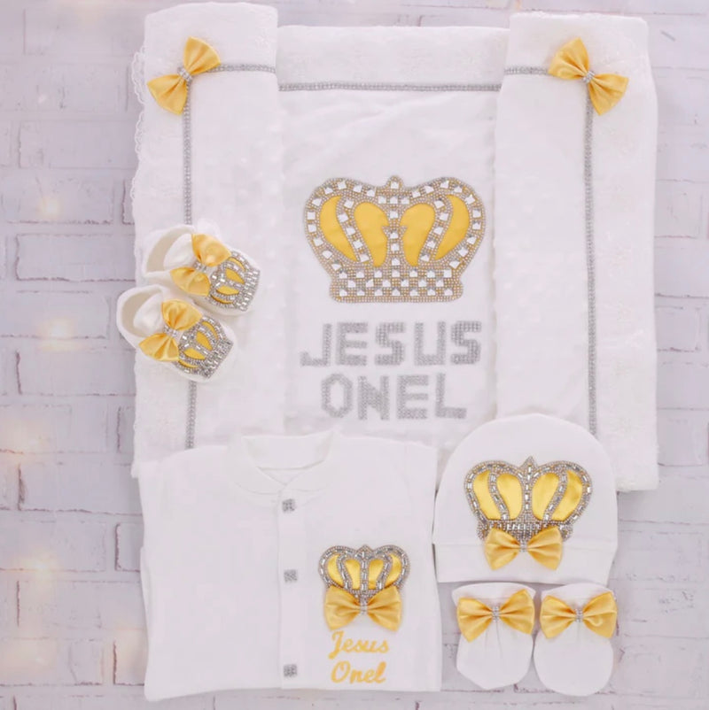 5pcs HRH Crown Royal Baby Boy Outfit - Yellow/Silver or Gold