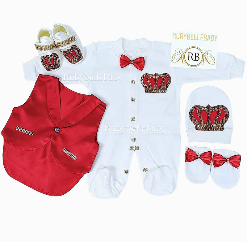 5pcs Tux Set - Red/Gold