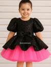 Ella Puff Sleeve Peplum Tulle Sequin Party Girls Dress – Black & Pink