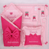 Personalized Baby Girl Pink Teddy Newborn Set Custom Name Blanket, Bow Pillow, Swaddle & Outfit Luxury Coming Home Gift Set
