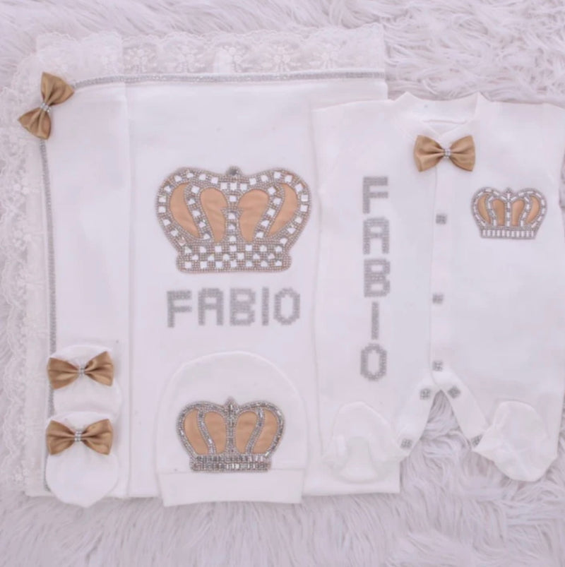 4pcs HRH Crown Royal Baby Boy Blanket Set - Gold/Silver or Gold