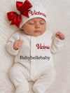 Personalized Holiday Satin Bow Hat Newborn Baby Girl Outfit